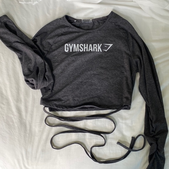 GYMSHARK Long Sleeve Ribbon Crop Top - Charcoal Marl - Large BRAND NEW - Picture 3 of 13